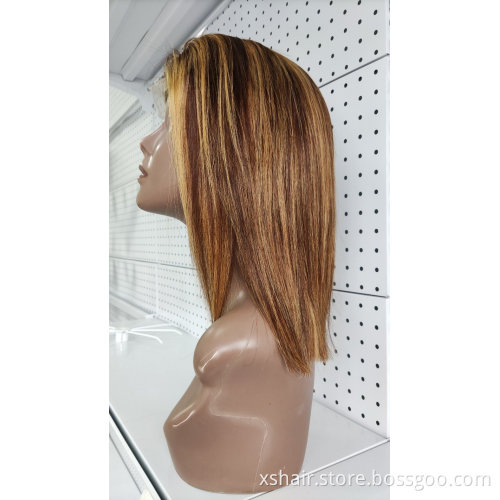Virgin human hair lace frontal wigs vendors Wigs lace front Brazilian piano color straight lace front short bob wigs